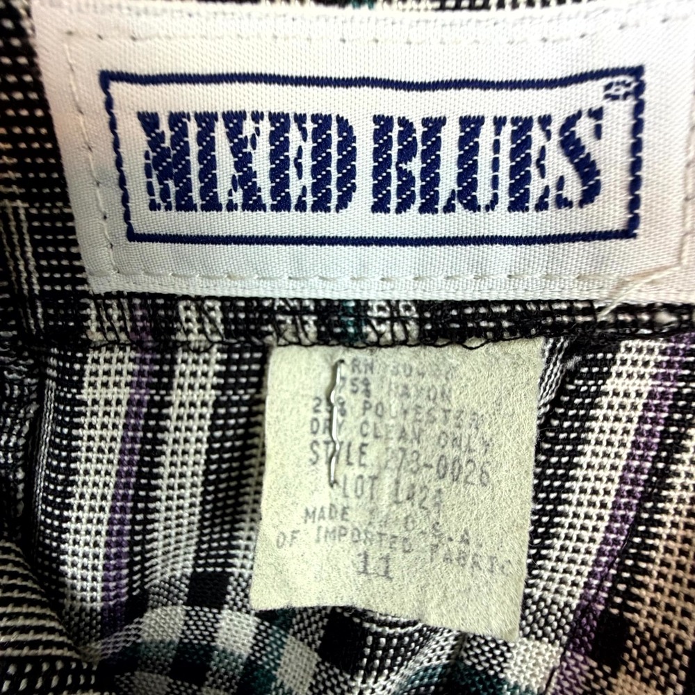 Vintage Mixed Blues A-Line Skirt Womens 11 Black White Plaid Pleated Preppy 90s - Picture 6 of 6